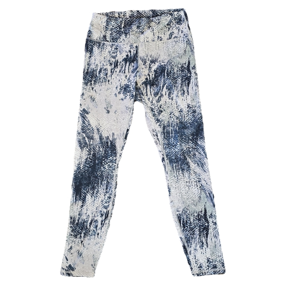 High-Waist Navy & White Abstract Print Leggings